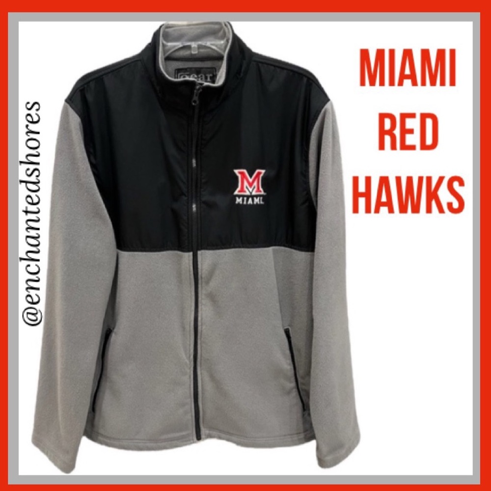Miami Redhawks Jacket Fleece Zip Up Miami University Gray Black Red Size Large